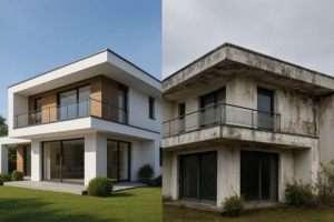Phối cảnh 3D đẹp mắt vs ảnh thật bị thấm dột